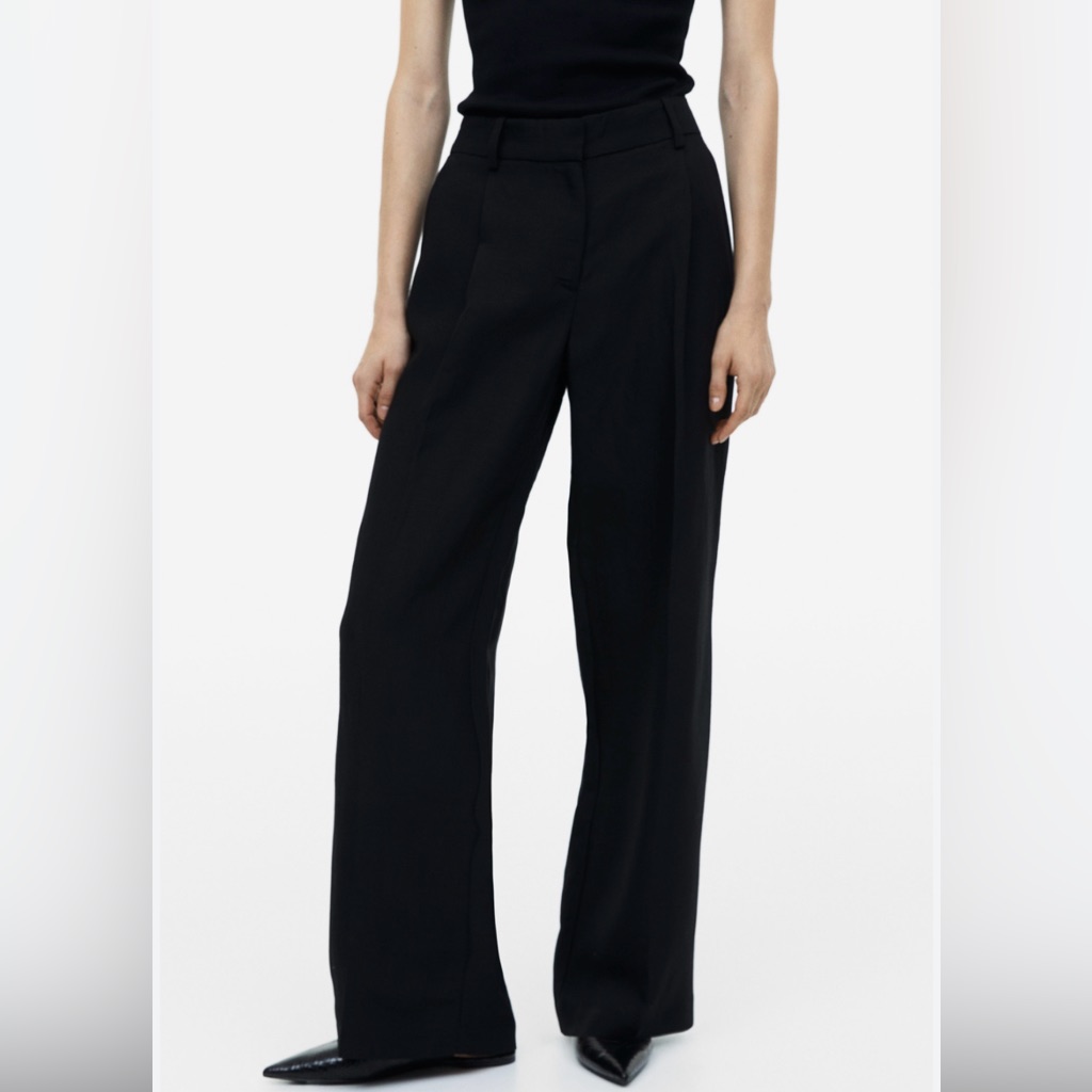 H&M Linen Blend Black Trousers - Size 8